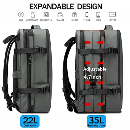 BANGE Expandable Travel Backpack,35LCarry on Backpack for Women Men Airline Approved Gym Backpack Waterproof Business Laptop Daypack… - color: Green, size: 35L(expansion)