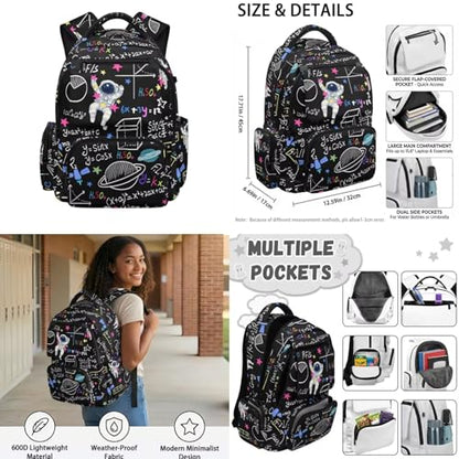 Math Astronaut Backpack for Boys Kids School Backpack with Lunch Box Pencil Case Water Bottle Carrier 4 Pieces Kindergarten Elementary School Backpacks for Boys 17 Inch Lightweight Bookbag - color: Math Astronaut