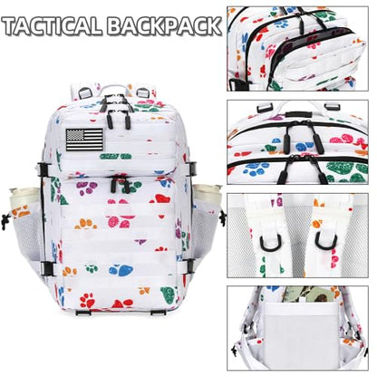 Lovelinks21 45L Tactical Assault Backpack 3 day assault pack with Molle Waterproof backpack Rucksack for Tactical Backpacks (Colorful paw prints) - color: Colorful Paw Prints