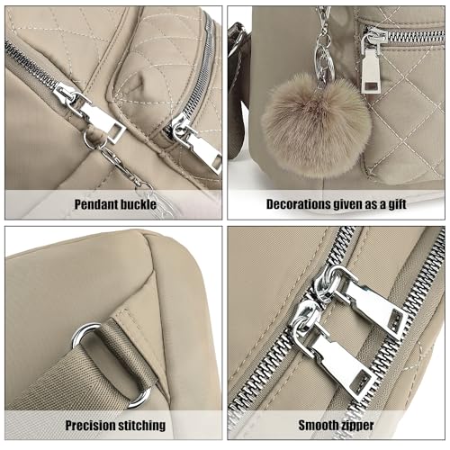 TANTOMI Mini Backpack Purse for Women Lightweight Small Backpack Purse Travel bookbag with Pom - color: Beige