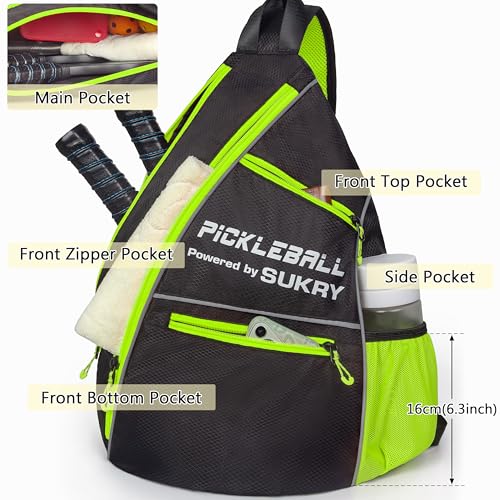 SUKRY Pickleball Bag Sling backpack with Water Bottle Holder for Men and Women Pickle ball Accessories Water-Resistant Sprot Bag - color: Yellow