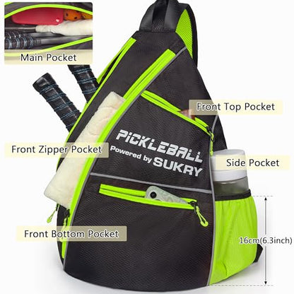 SUKRY Pickleball Bag Sling backpack with Water Bottle Holder for Men and Women Pickle ball Accessories Water-Resistant Sprot Bag - color: Yellow