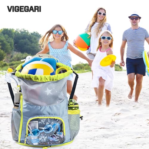 Mesh Drawstring Backpack with Shoe Compartment, Sandproof Beach Swim Bag with Wet Pocket, Pool Gym Shower Bag for Travel Summer Camp - color: Grey, style: Style a