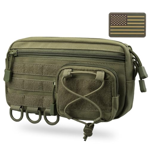 Molle Admin Pouch for Tactical Backpack, EDC Tool Pouch Organizer, Tactical Admin Pouch Molle, Belt Zipper Utility Waist Bag, Horizontal Phone Pouch with US Flag Patch - color: Army Green