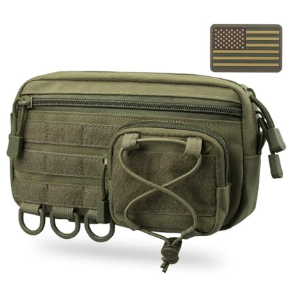 Molle Admin Pouch for Tactical Backpack, EDC Tool Pouch Organizer, Tactical Admin Pouch Molle, Belt Zipper Utility Waist Bag, Horizontal Phone Pouch with US Flag Patch - color: Army Green