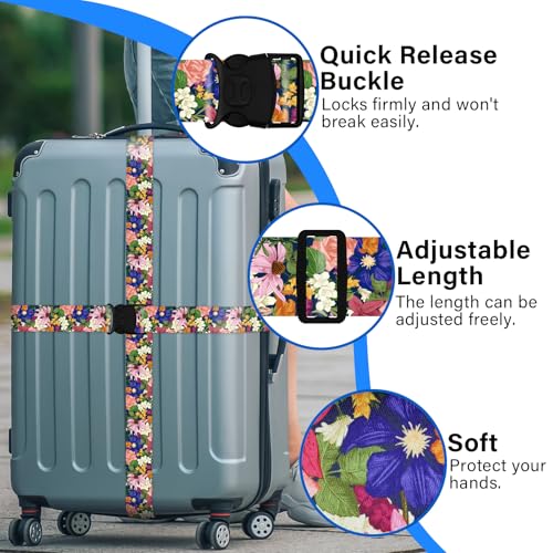 2 Pack Luggage Straps for Suitcases, Adjustable Travel Belt with Double Lock and Quick Release Buckle, Heavy Duty Nylon Bag Packing Strap, Bright Identifiers Business Travel Accessories-Flower Garden - color: 24020 Flower Garden