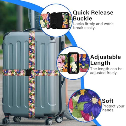 2 Pack Luggage Straps for Suitcases, Adjustable Travel Belt with Double Lock and Quick Release Buckle, Heavy Duty Nylon Bag Packing Strap, Bright Identifiers Business Travel Accessories-Flower Garden - color: 24020 Flower Garden