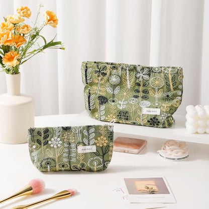 getgto 2 Pcs Makeup Bags, Large Cosmetic Bag Travel Toiletry Bag Organizer for Women, Embroidery Craft,Makeup Bag Small Cosmetic Pouch Purse with Zipper Gifts for Girls Teen - color: Green tree