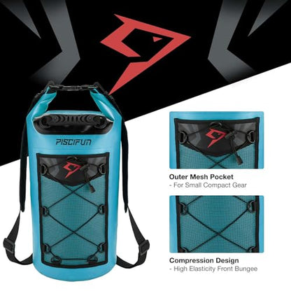 Piscifun Dry Bag, Waterproof Floating Backpack 10L/20L/30L/40L with Waterproof Phone Case for Boating, Kayaking, Fishing - color: Light Blue, style: 20l