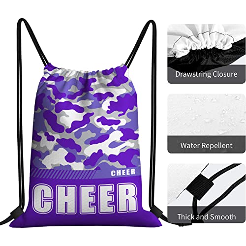 Drawstring Backpack Waterproof Gym Drawstring Bags Sports String Bag Camo Sackpack-Purple Cheer Drawstring Bag - color: Cheer Drawstring Bags-camo Purple