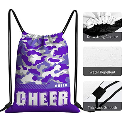 Drawstring Backpack Waterproof Gym Drawstring Bags Sports String Bag Camo Sackpack-Purple Cheer Drawstring Bag - color: Cheer Drawstring Bags-camo Purple