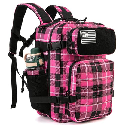 QT&QY 25L/45L Military Tactical Backpack For Men Molle Daypack 3 Day Bug Out Bag Hiking Rucksack With Bottle Holder - color: 25l Rose Plaid
