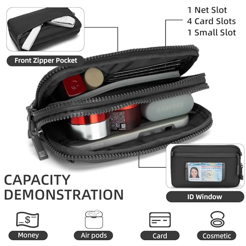 FODOKO Wristlet wallets for women Nylon Quilted Wallet with 4 Zippers,Travel Credit Card,Holder Cell Phone Organizer - color: Black 2