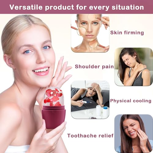 XHJRI Ice Face Roller Massager,Ice Cube Roller for Face, Eyes and Neck Naturally Conditioning and Skin Care,De-Puff Eye Bags,Reduce Migraine Pain,Reusable Massage Silicone Ice Mold (Upgrade Rose) - color: New Rose