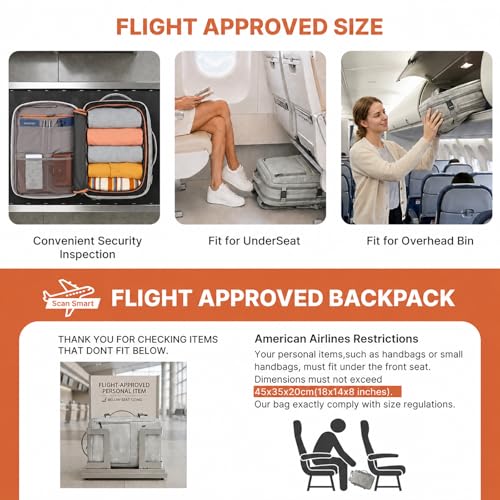 40L Travel Backpack for Men, PU Leather Carry On Backpack Flight Approved with Laptop Sleeve, Expandable Travel Bags for College Travel (Grey) - color: Grey