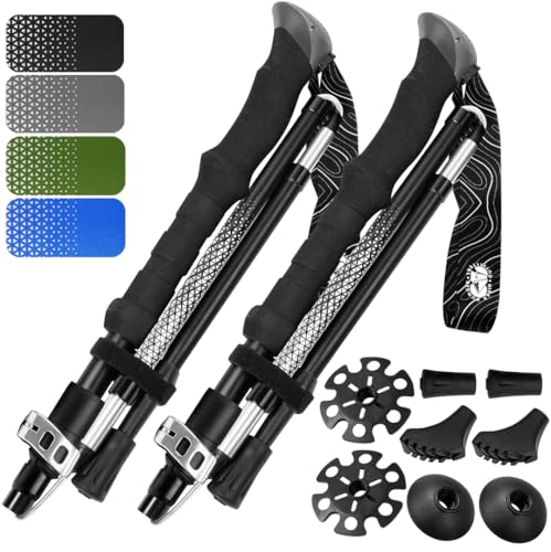 Premium Foldable Hiking Poles by USA Brand - Adjustable, Lightweight Trekking Poles Made of Aircraft Aluminum, Metal Locks Cork EVA Grips - color: EVA Foam - Black, size: 115-135 cm for Height: 5'10" and taller