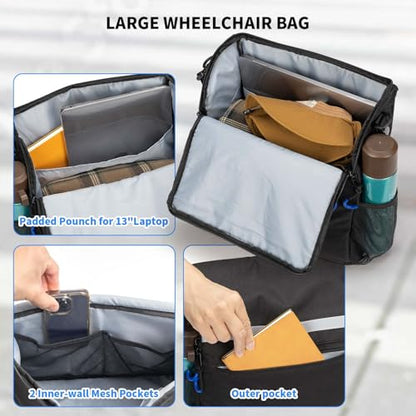 ZHCHG Wheelchair Bags, Wheelchair Backpack with Cup Holder, Wheelchair Bags to Hang on Back, Electric Wheel Chair Accessories, Large Storage Bag for Walker Rollator - style: Black