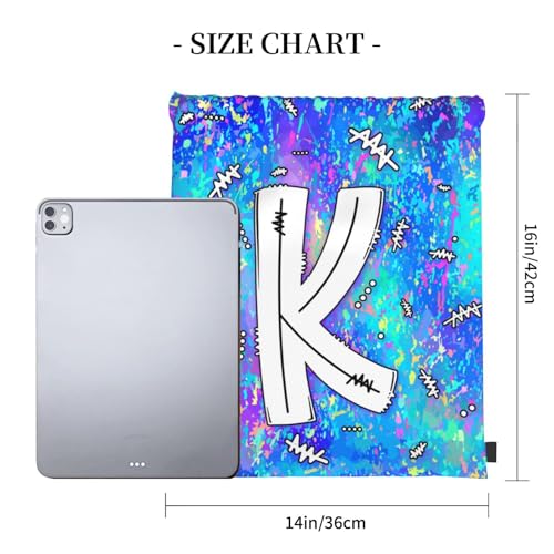 Drawstring Backpack Bag Sport Gym Sackpack Initial Blue Draw String Cinch Bags Bulk String Backpack Storage Bag for Women Men Letters K - color: Letters K