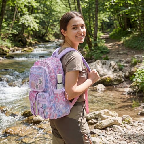 Leopard Purple Mesh Backpack for Girls Boys, Mesh Bookbags Heavy Duty Semi-Transparent School Bag for College, Travel, Beach, Swimming, Sports - color: Leopard Purple