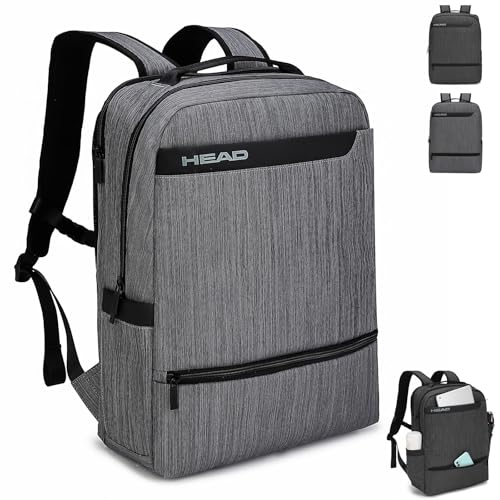 HEAD Business 17.3 inch Laptop Backpack for Men, Waterproof Travel Backpacks with Trolley Sleeve, Large Carry On Business Bag in 8 Pockets, Independent Laptop Compartment Bag for Work/Commute/College - color: Grey