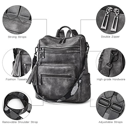 Shrrie Backpack Purse for Women Leather Backpack Fashion Designer Travel Backpack Convertible Shoulder Bag - color: 2-2-two-toned Dark Gray