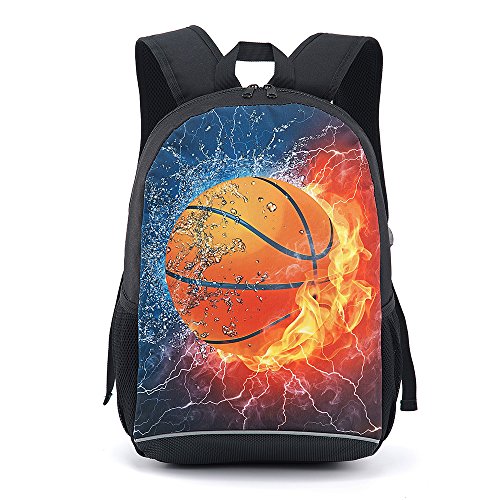 CAIWEI American Football Backpack School Bag (Burning basketball) - color: Burning Basketball, size: 17.2*11.7*5.5 Inch