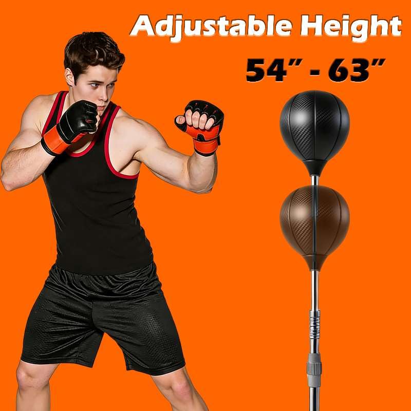 Punching Bag with Stand(2Black Rubber Mat) - One-Touch Suction Attachment,Height Adjustable,Speed Bag for Training, Boxing Equipment, Boxing Bag for Teens & Adults