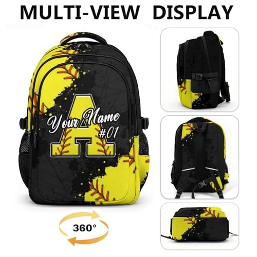 COZYAURA Softball Backpack for Girls - Custom Initial Sports Bookbag, 17 Inch Water Resistant School Bag | Kids Backpack for Toddler Teens, Preschool, Elementary & Middle School - color: Yellow