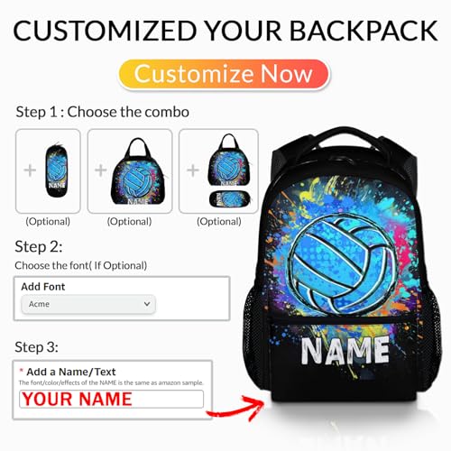 Boys School Backpack Personalized Kids Volleyball Backpacks Bookbag Back to School Supplies, 17 Inches Custom Name Cool Sport Back Pack for Travel Camping Casual (Black) - color: Color 6-1