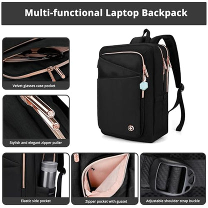 Swissdigital Design Business Backpack For Women with Rose Gold-Tone Zippers College Travel Laptop Backpack with Apple Find My Network,Fits 15.6 inch Laptop,Black-Finder Color Random | SD1006FB0-01 - color: Black Hexagon