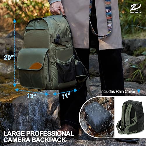 Padwa Lifestyle Green Professional Camera Backpack - Large Capacity Nylon Photography Camera Bag with Thick Padded Comfort Strap and Wide Waist, Versatile Photographer,Multi Cameras,Lensas,a Laptop - color: Green