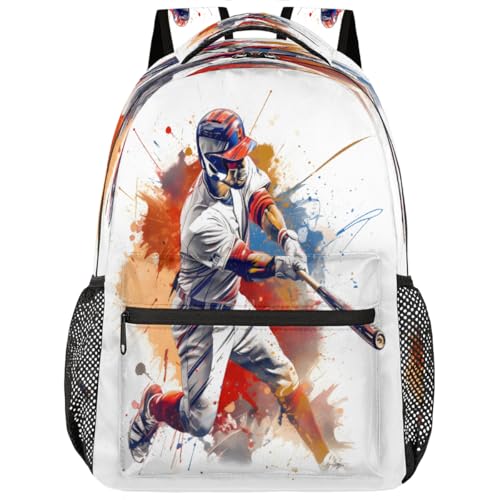 Large Backpack with 15.6 Inch Laptop Compartment, Baseball Ball Player Adult Backpack for Work, Travel & School College Boys Girls - color: Baseball Ball Player