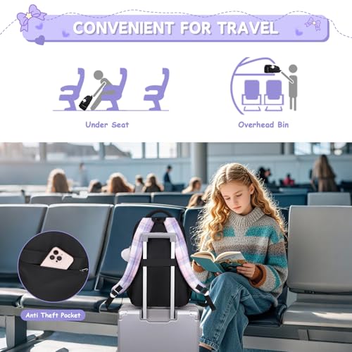 MOONBABY Girls Backpack, Kids Backpack for Girls School Bags with Lunch Bag & Pen Case, Bow Plaid Book Bag for Elementary Middle Primary High School College,Black-3pcs - color: Black Set
