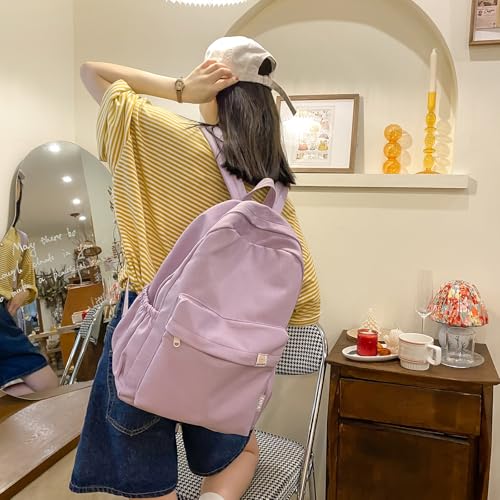 Cute Aesthetic Backpack Y2K Simple Solid Color Kawaii Backpacks Travel Laptop Backpack (Pink) - color: Pink