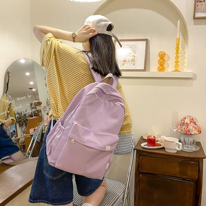 Cute Aesthetic Backpack Y2K Simple Solid Color Kawaii Backpacks Travel Laptop Backpack (Pink) - color: Pink