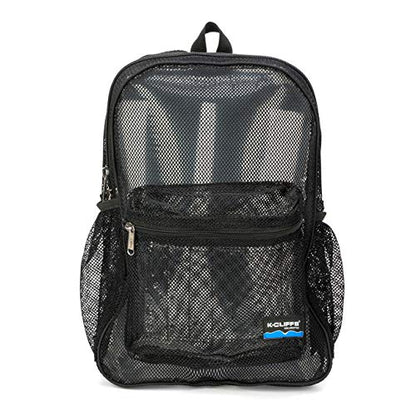 K-Cliffs Heavy Duty Mesh Backpack Quality Classic Student Net Bookbag Durable See Through Simple Netting Daypack Basic School Bag Black - color: Black