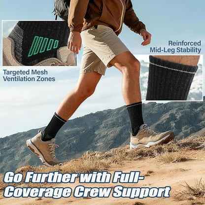 ANTSANG Merino Wool Hiking Socks, Enhanced Breathability, Targeted Cushion Thermal Socks for Men and Women, 5 Pairs - color: Black, size: Large