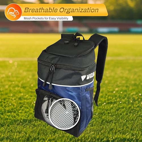 Vizari Soccer Backpack Soccer Bag | Water resistant Durable Equipment Bag for Football, Basketball, Volleyball | Cleats and Ball Compartment - Red,Blue,Black - color: NAVY