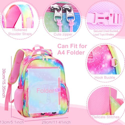 RHCPFOVR Kids Backpack for Girls - Girls Backpack 3-8 Ages Unicorn for Kids 15 Inch School Bookbag for Kindergarten Elementary School Bookbag for Girl 1st 2nd Grade - style: Rainbow Unicorn Flower