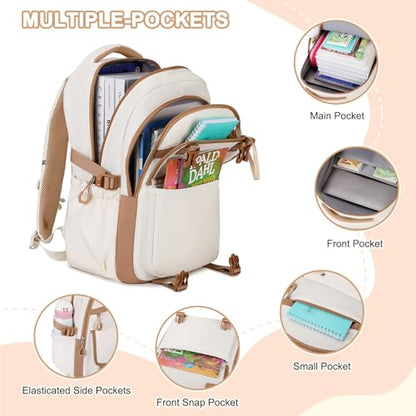 Scothen 3PCS Girls Backpack for School, Kids Backpack for Girls with Lunch Bag Pencil Case, Kids Bookbag Teen Backpacks for Elementary Middle High School - color: Beige