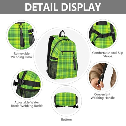ALAZA Lime Green Plaid Pattern Backpack for Women Men, 23L Water Resistant Twill Daypack with 14 Inch Laptop Compartment, Wide Open Aesthetic School Bag for Travel Work