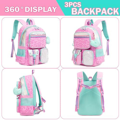 Meetbelify Pink Aesthetic Backpack for Elementary School Girls, 8-10 - color: Pink