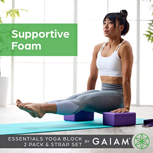 Gaiam Yoga Block - Supportive Latex-Free Eva Foam - Soft Non-Slip Surface with Beveled Edges for Yoga, Pilates, Meditation - color: Grey, style: 2 Blocks W/Strap