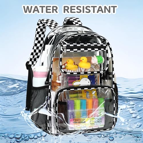 Bluboon Clear Backpack Heavy Duty Kids Boys Clear Bookbag See Through Backpacks with Pencil Case for College Work - color: Transparent Black White Checked