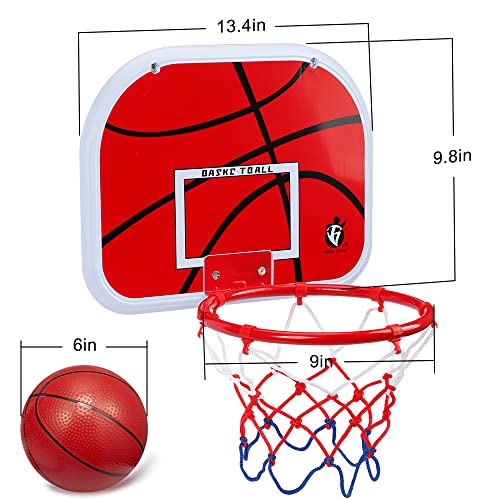 Mini Basketball Hoop Set for Kids Adults, Indoor Play Wall Mount Basketball Hoop for Door with 4 Small Replacement Toddler Basketballs, ABS Backboard Metal Rim Goal Sport Gifts for Pool Game Fun - style: Red + Rainbow Rubber Basketballs