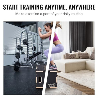 VEVOR 3 in 1 Plyometric Jump Box, Easy-to-Assemble Wood Plyo Box for Jumping Trainers, Home Gym Training and Conditioning - style: 16" x 14" x 12"