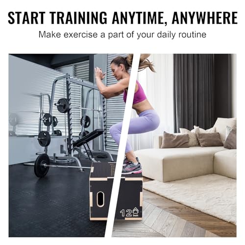 VEVOR 3 in 1 Plyometric Jump Box, Easy-to-Assemble Wood Plyo Box for Jumping Trainers, Home Gym Training and Conditioning - style: 16" x 14" x 12"