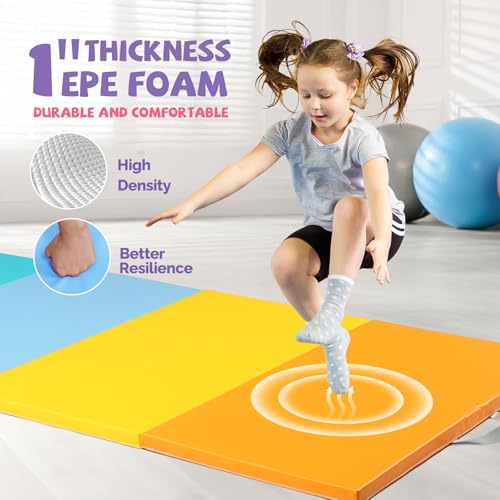 Matladin 8 FT/6FT Folding Gymnastics Gym Exercise Aerobics Mat, PU Leather Tumbling Mats for Stretching Yoga Cheerleading Martial Arts, Play