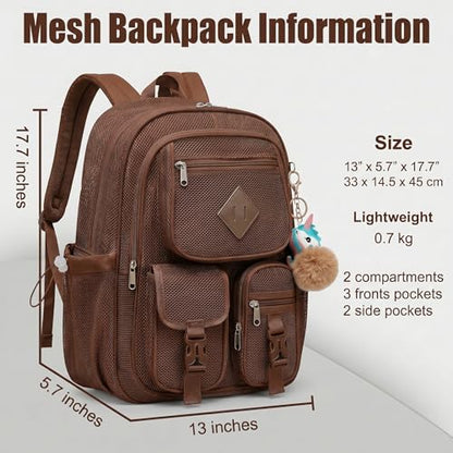 Mesh Backpack for Girls Boys, Heavy Duty Semi-Transparent Mesh Bookbag Womens Mens Mesh Backpacks for School, Sports, Beach, Swimming, Travel - Coffice - color: Coffice
