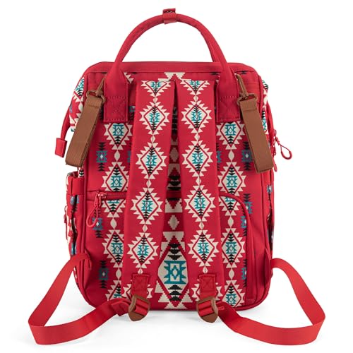 Wrangler Aztec Backpack Organized Daypack Travel Baby Bag with Stroller Strap and Side Bottle Pockets WG2204-9110BDY - color: Angel Burgundy